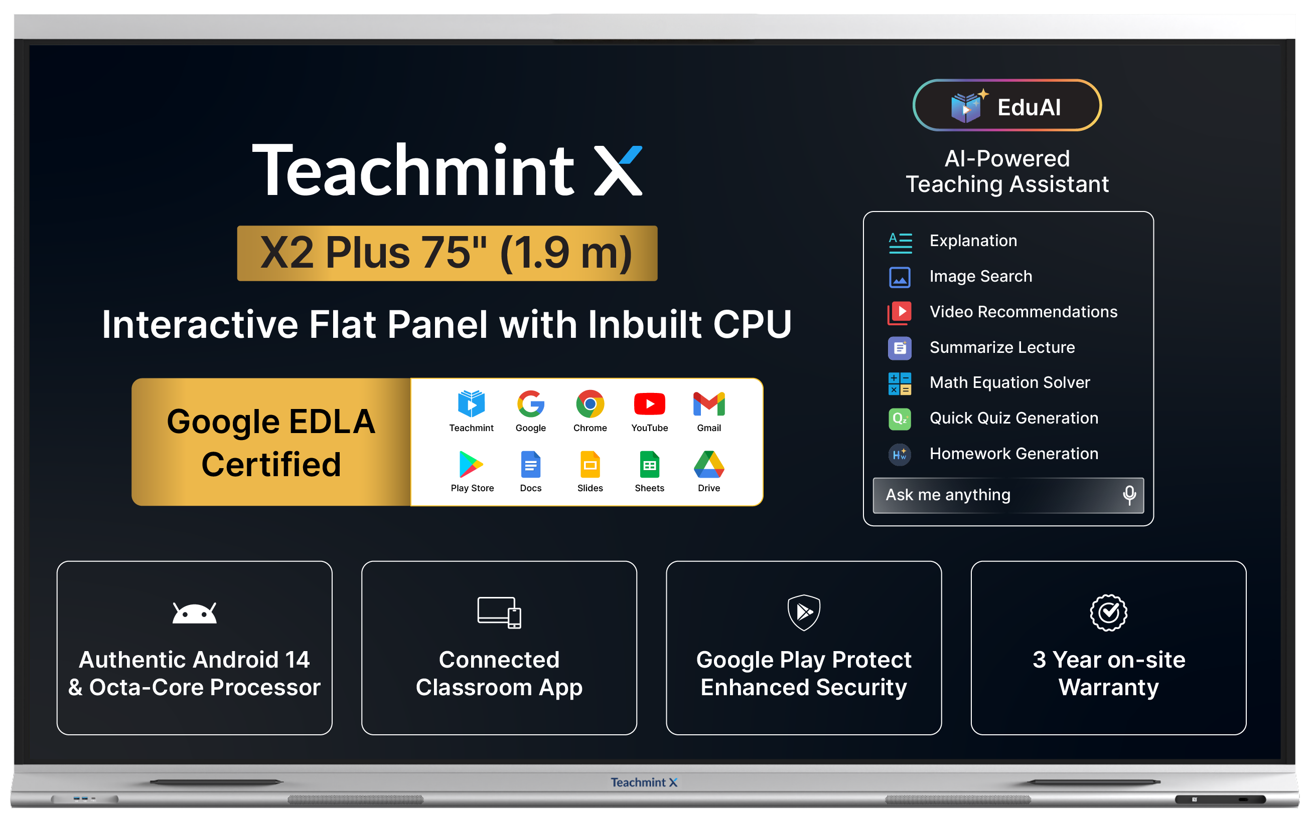 X2 Plus - 75 inch (1.90 m) Interactive Flat Panel with Inbuilt CPU