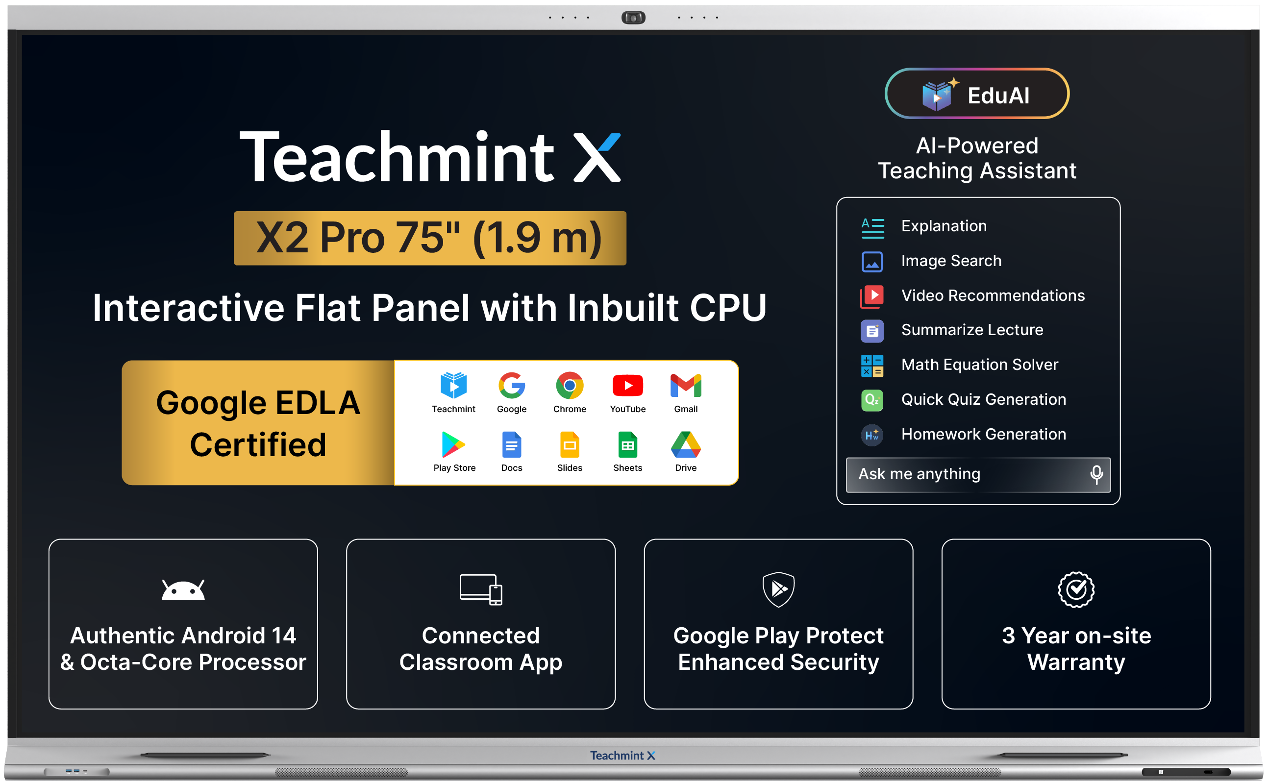 X2 Pro – 75 inch (1.9 m) Interactive Flat Panel with Inbuilt CPU
