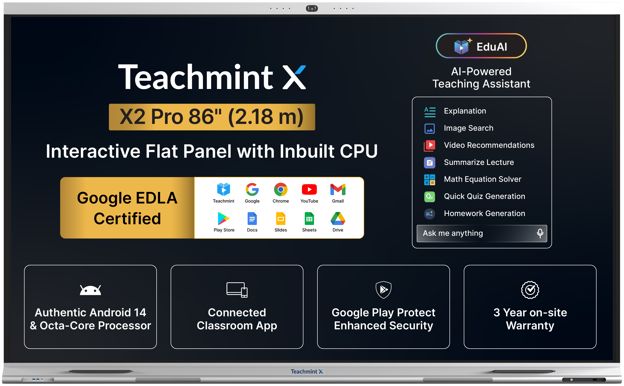 X2 Pro – 86 inch (2.18 m) Interactive Flat Panel with Inbuilt CPU