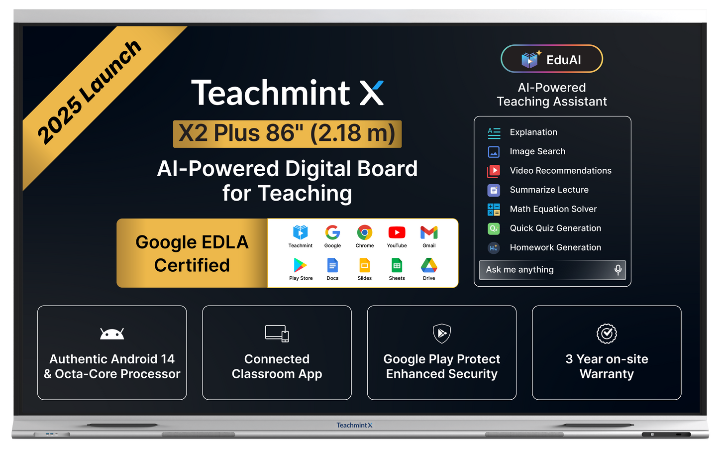 X2 Plus Digital Board for Teaching 86 inch (2.18m) Google EDLA Certified